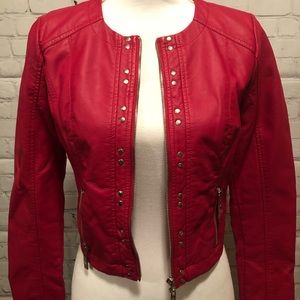 Guess Red Faux Leather Jacket Ladies Small. 0055
